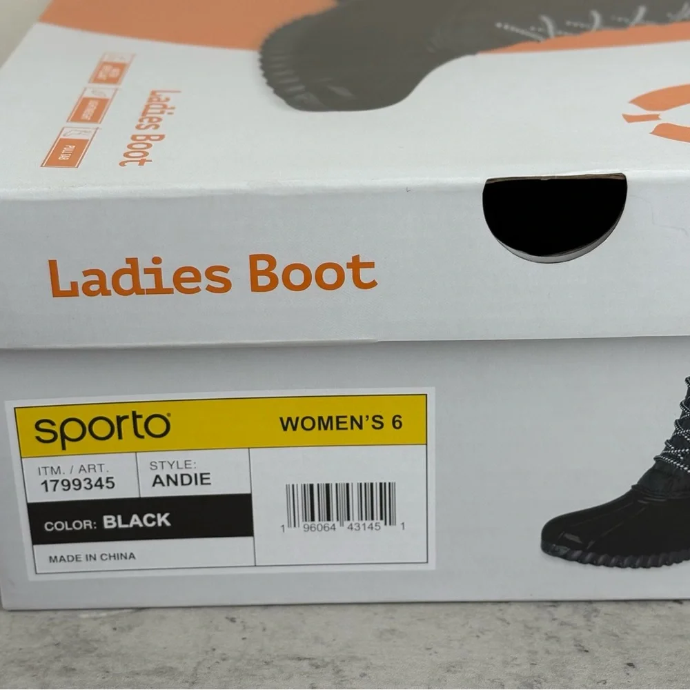 Sporto Ladies‎  Water Repellant Duck Boot, Black New , Size 6 New In Box